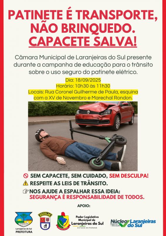Câmara promove ação de conscientização sobre uso seguro de patinetes elétricos